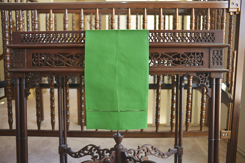 Fern Green ( Xmas Green) color Hemstitch Guest Towel. 14x22"